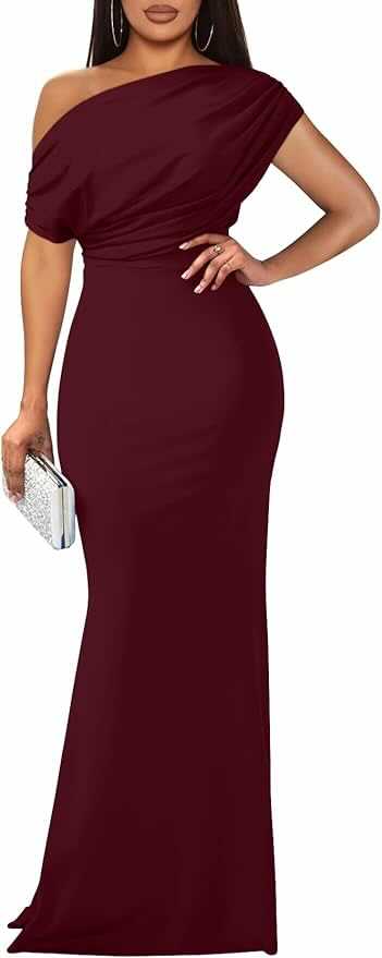 burgundy formal wedding guest dress 