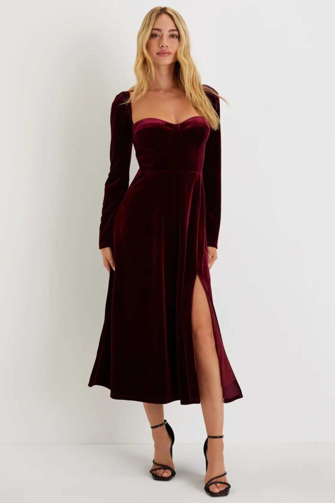 burgundy velvet winter dress 