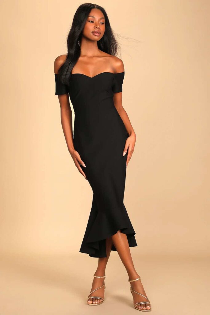 black off the shoulder cocktail dress 