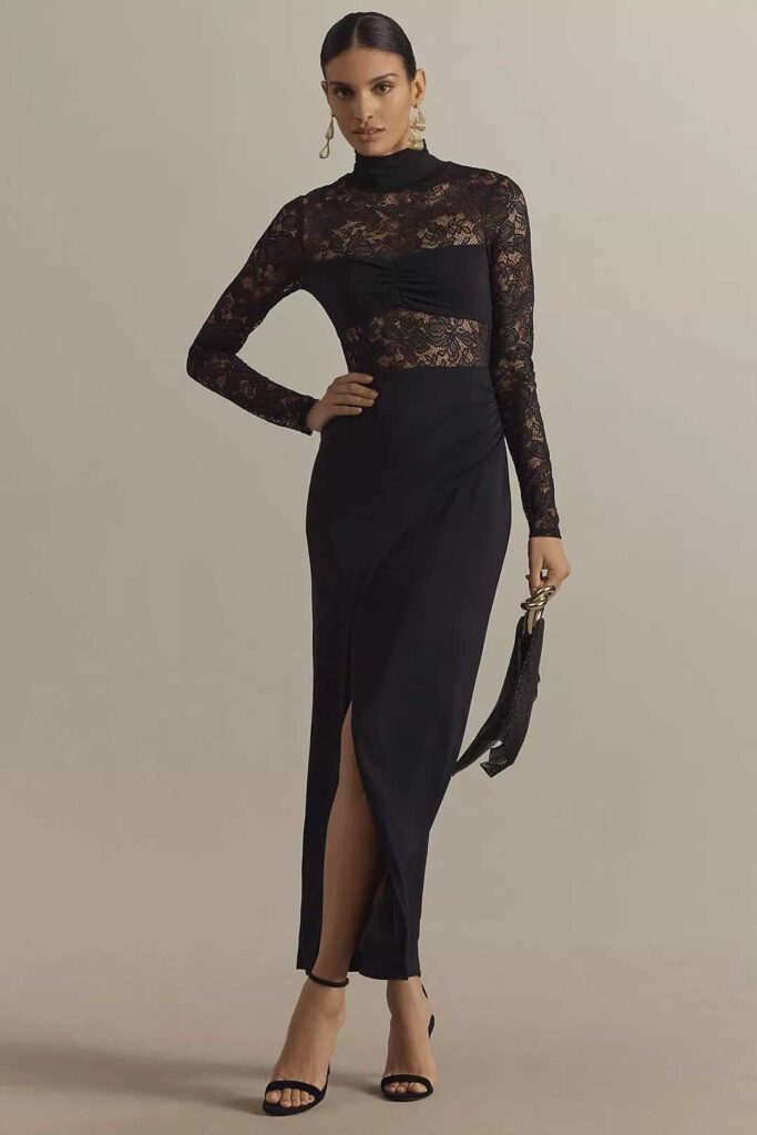 black lace winter maxi dress 