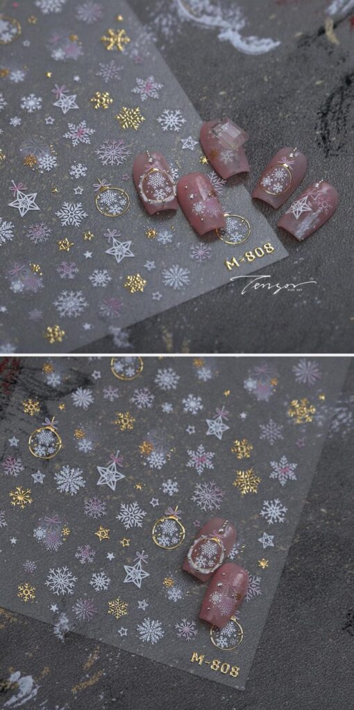 pink snowflake nail design ideas decals
