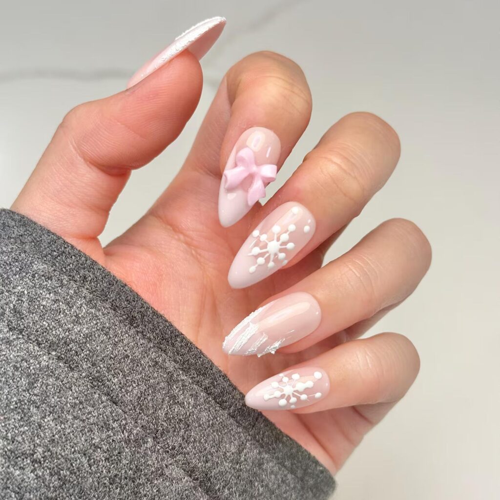 pink snowflake nail design ideas