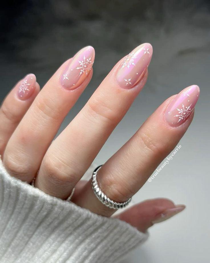 pink snowflake nail design ideas