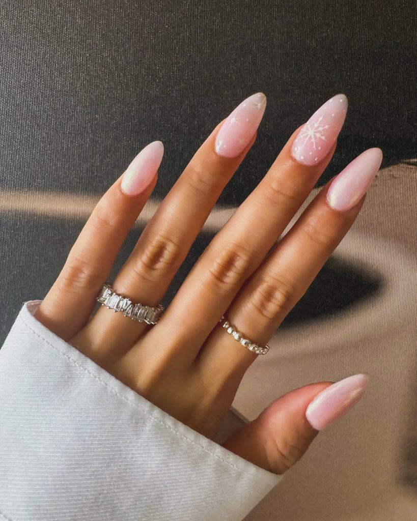 pink snowflake nail design ideas