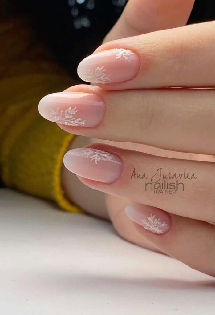 pink snowflake nail design ideas