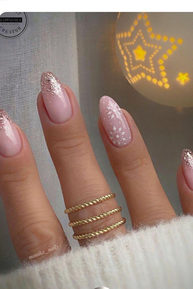 pink snowflake nail design ideas