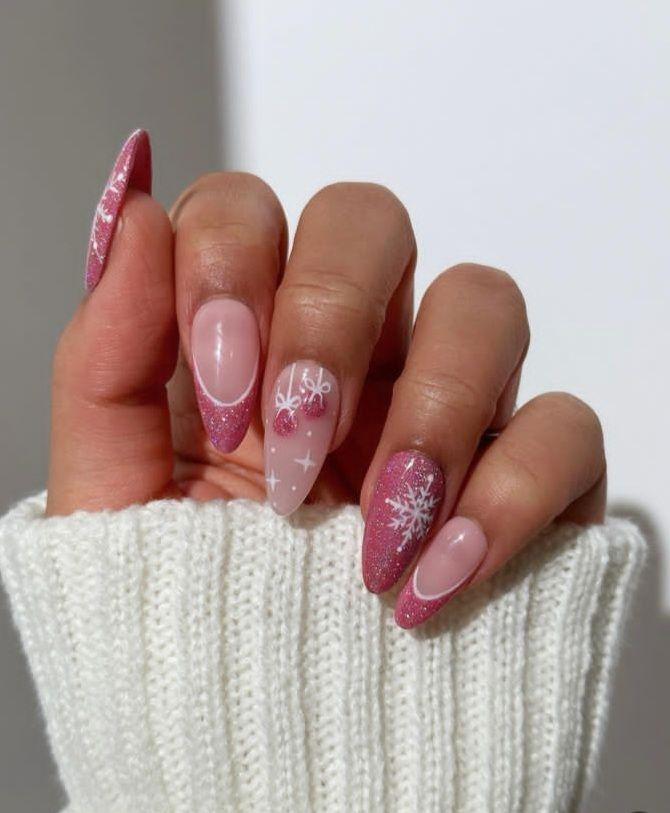 pink snowflake nail design ideas