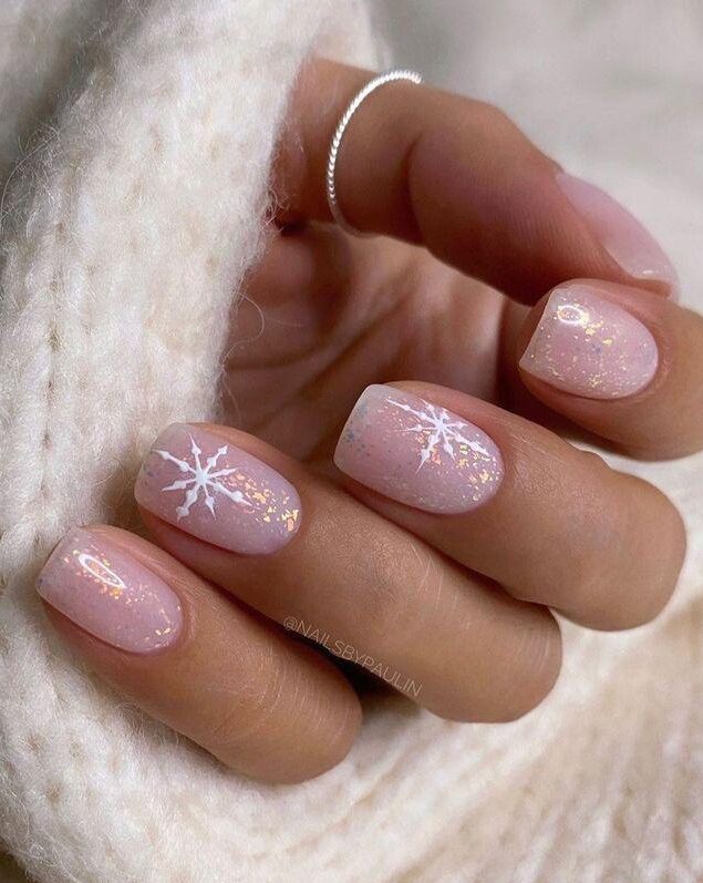pink snowflake nail design ideas