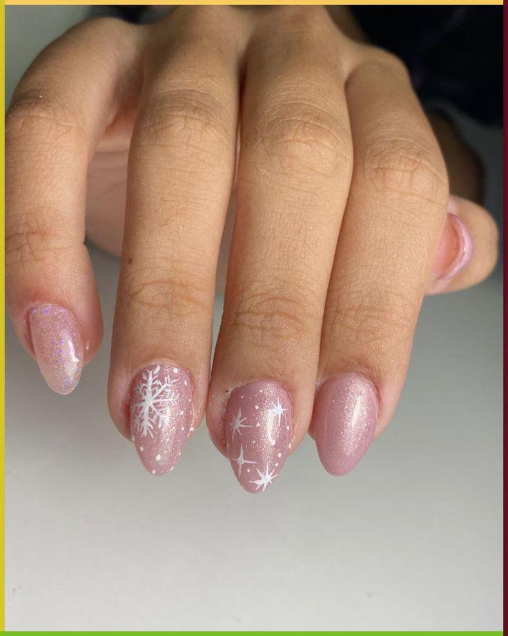 pink snowflake nail design ideas