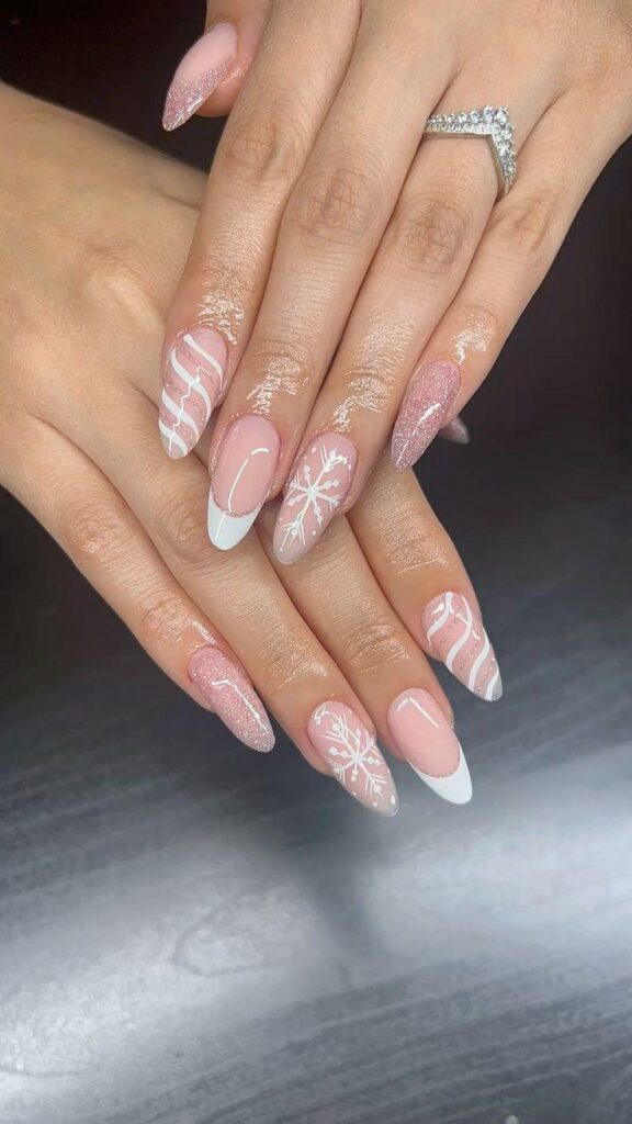 pink snowflake nail design ideas