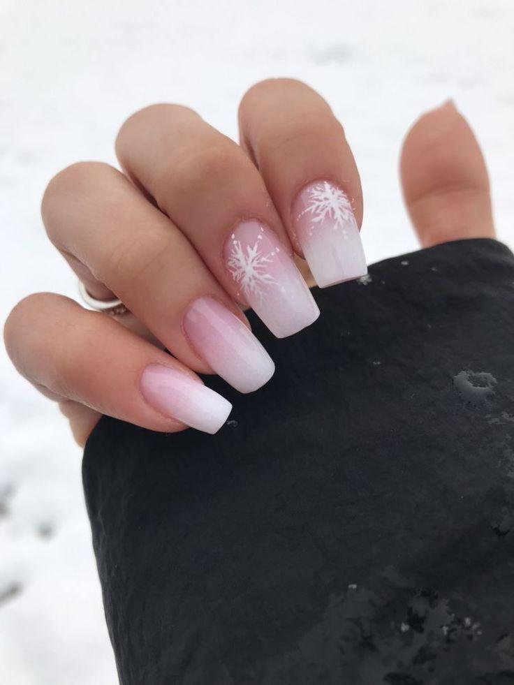 pink snowflake nail design ideas