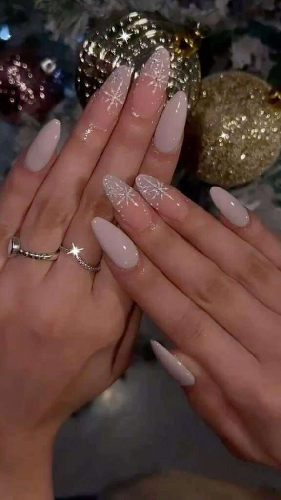 pink snowflake nail design ideas