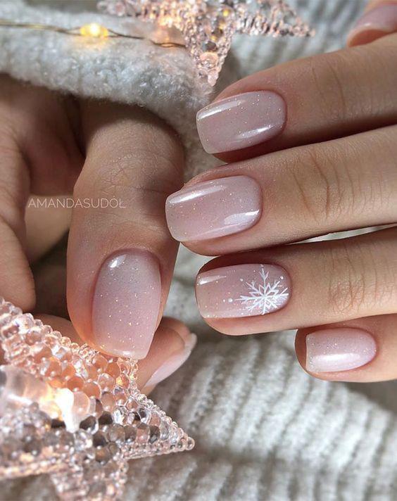 pink snowflake nail design ideas