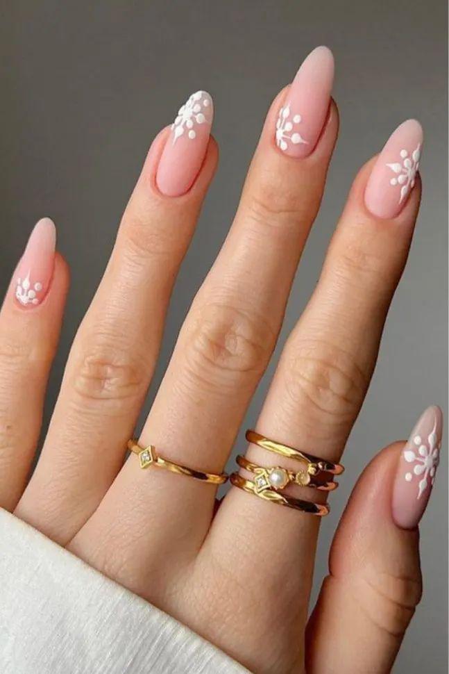 pink snowflake nail design ideas