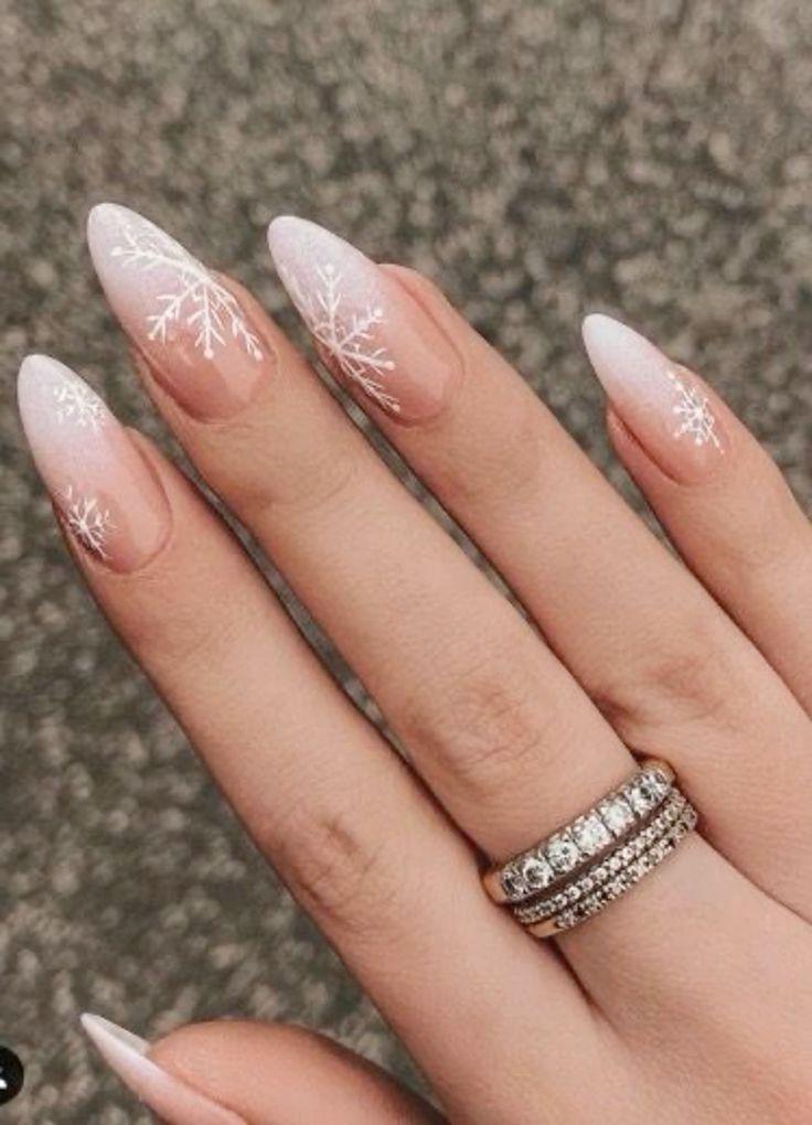 pink snowflake nail design ideas