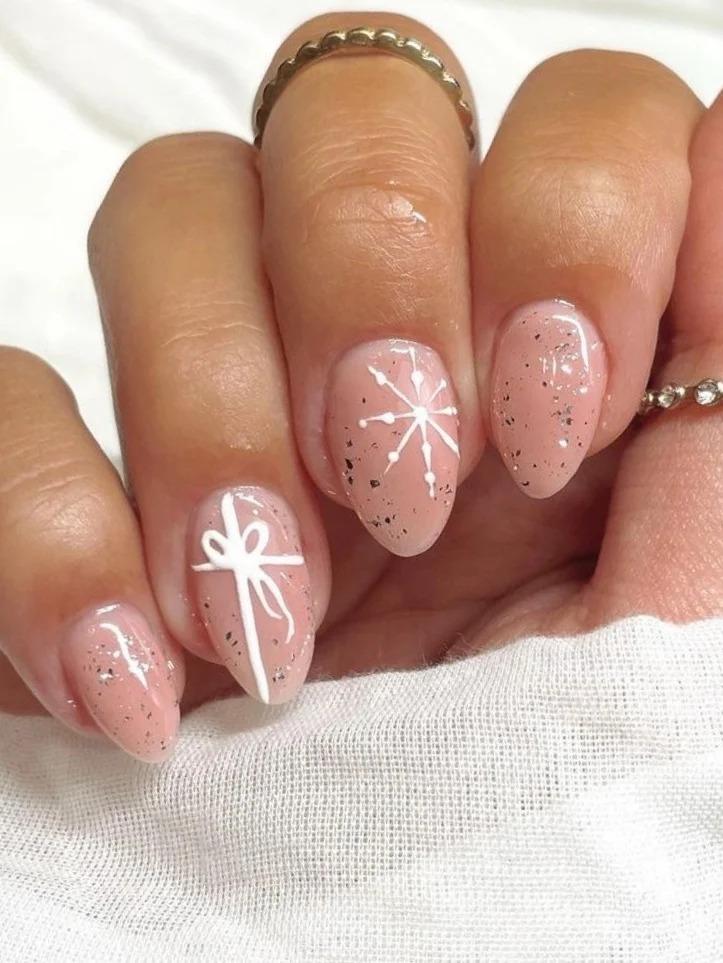 pink snowflake nail design ideas