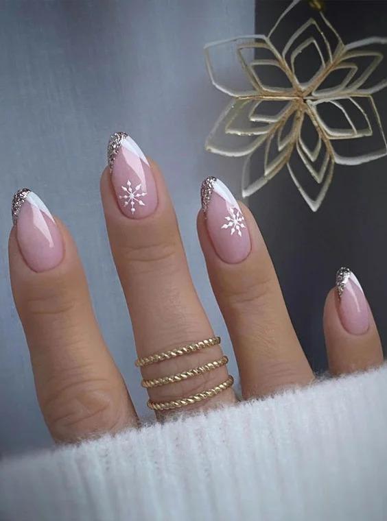 pink snowflake nail design ideas