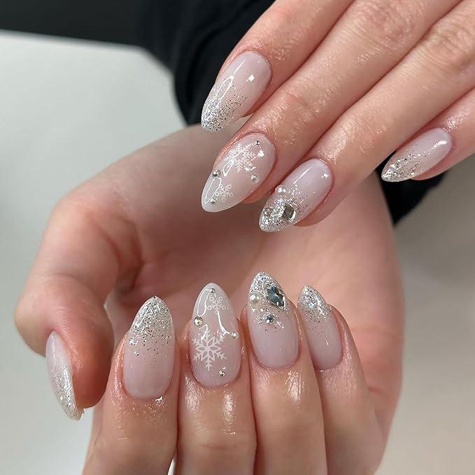 pink snowflake nail design ideas