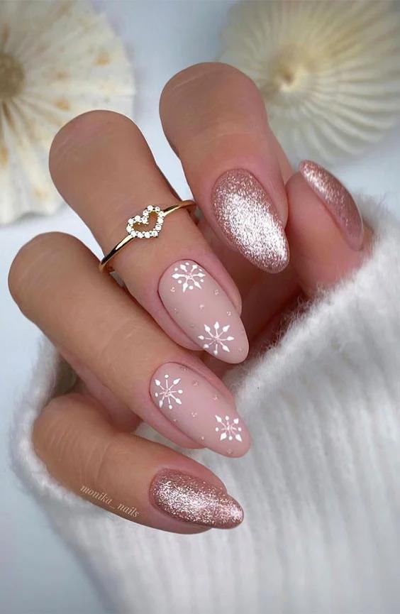 pink snowflake nail design ideas