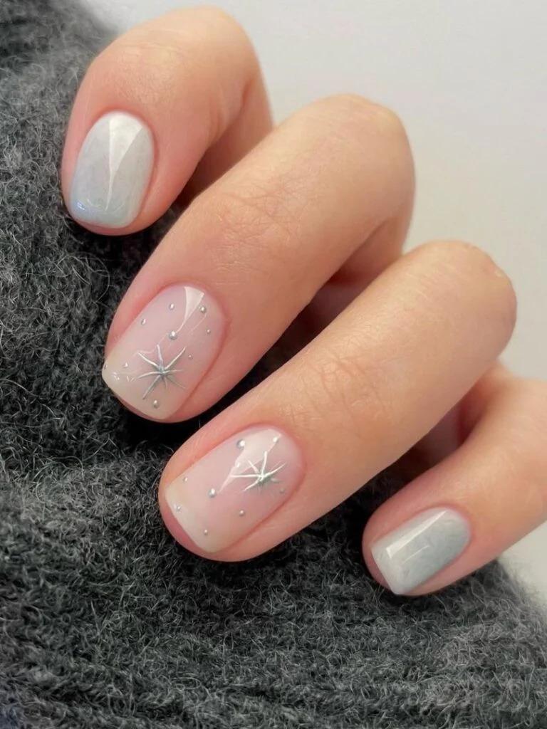 pink snowflake nail design ideas