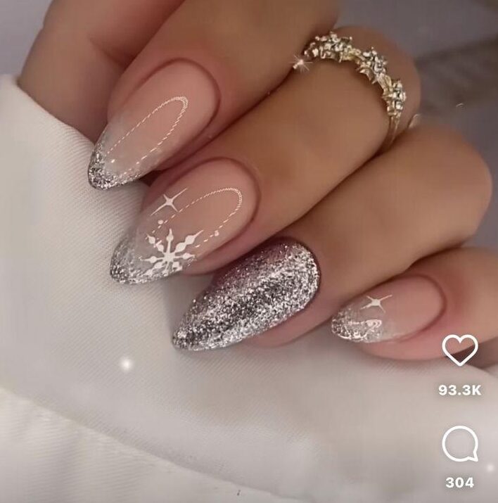 pink snowflake nail design ideas