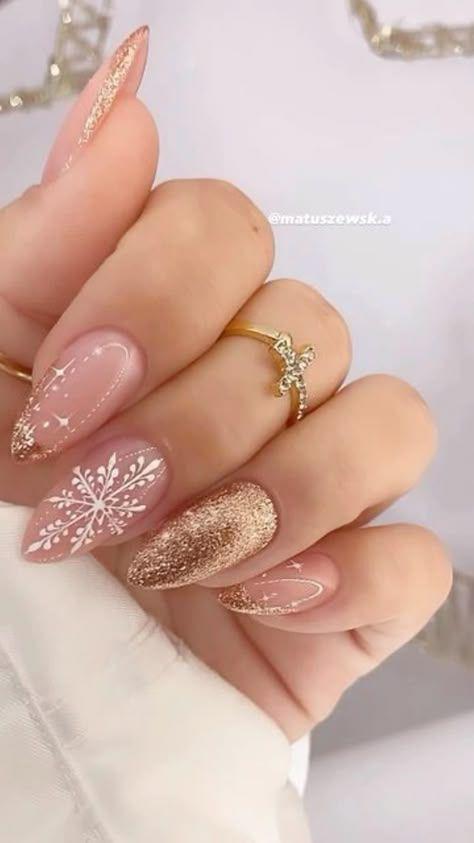 pink snowflake nail design ideas
