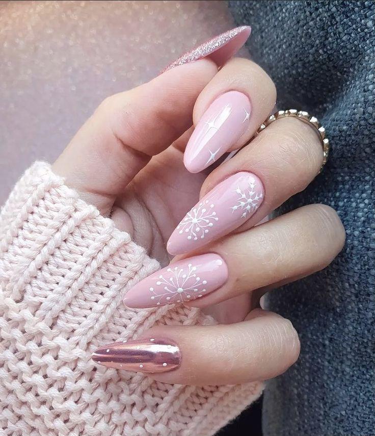 pink snowflake nail ideas