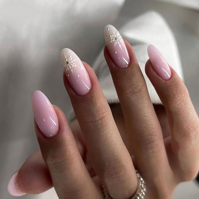 pink snowflake nail design ideas