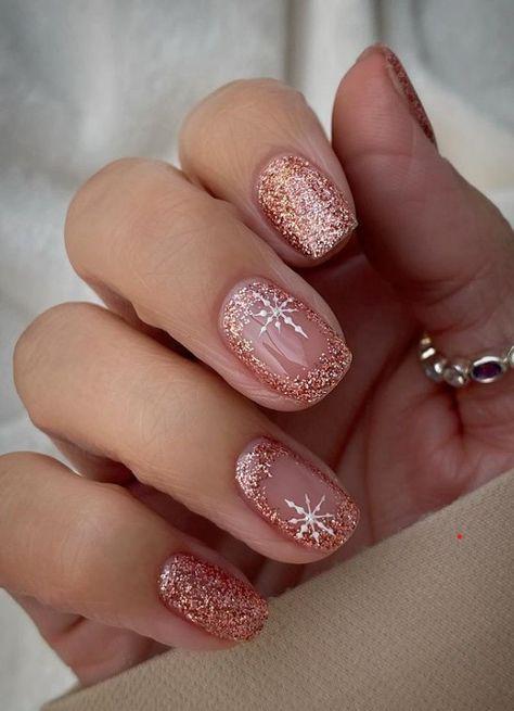 pink snowflake nail design ideas