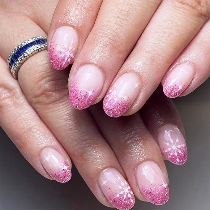 pink snowflake nail design ideas