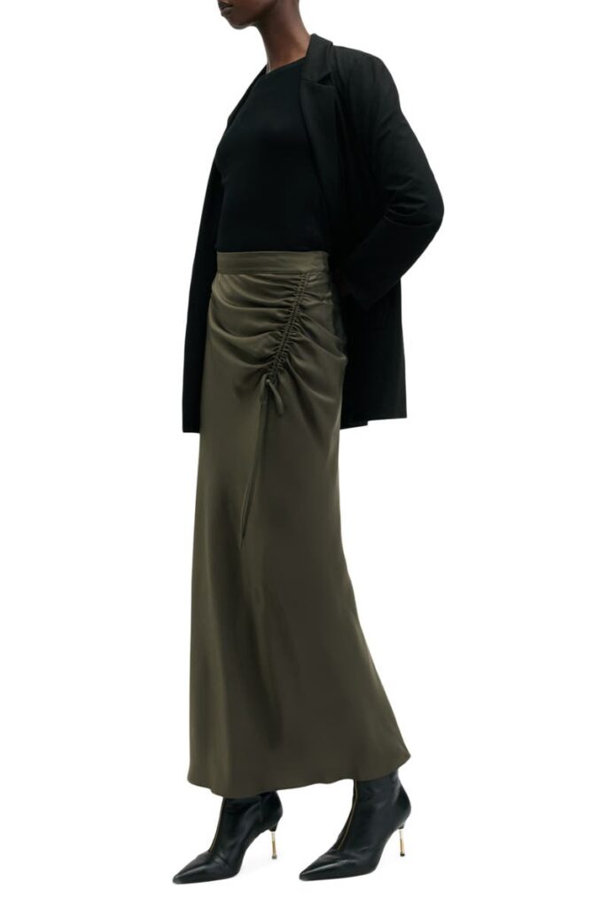 winter satin skirt outfits