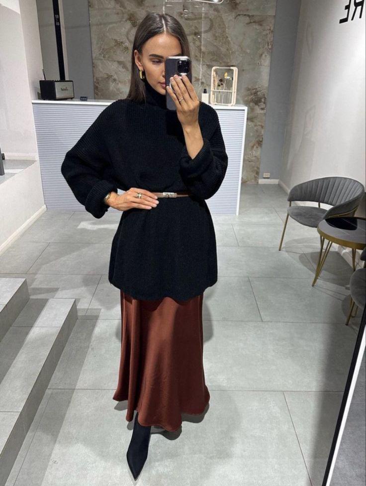 beautiful winter satin skirt outfits