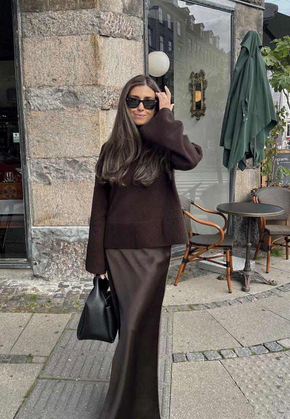 winter satin skirt outfits