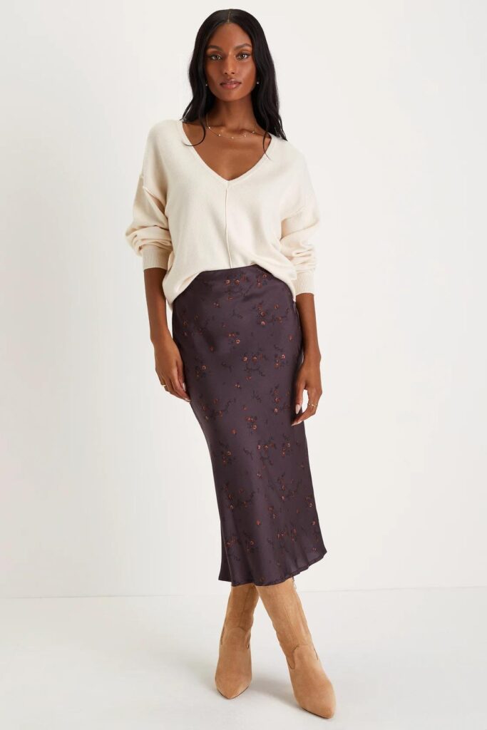winter satin skirt outfits