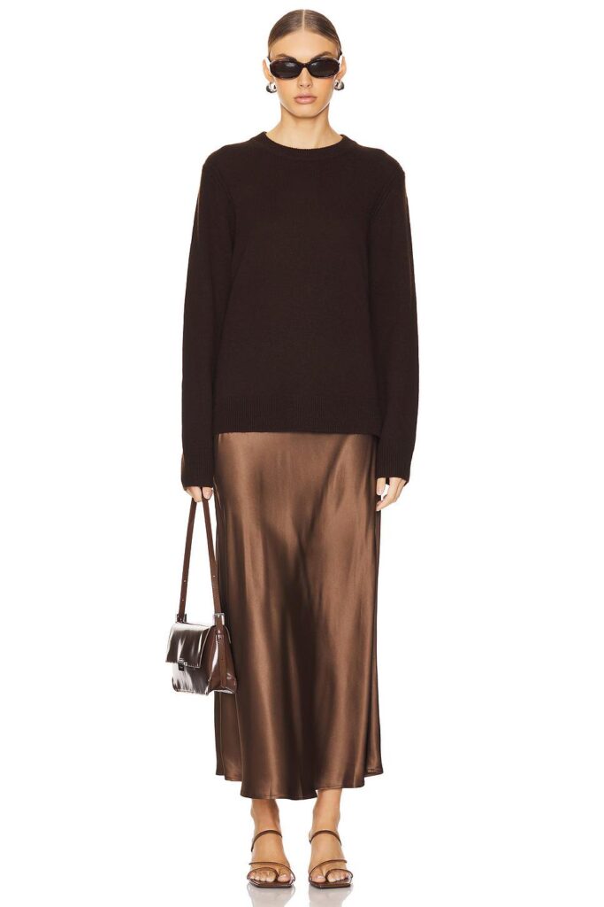 winter satin skirt outfits chocolate brown