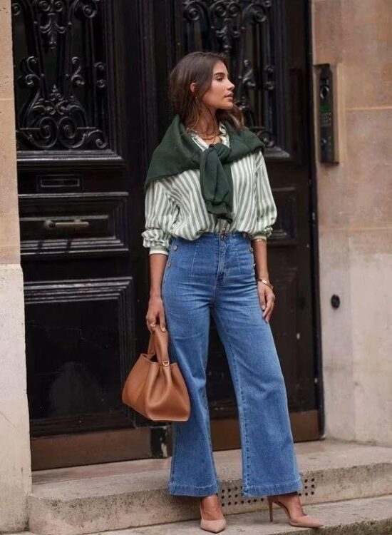 wide leg jeans with button down