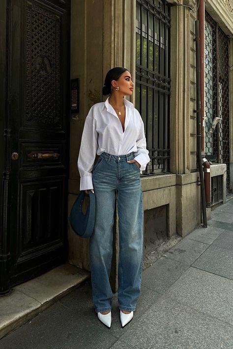 how to wear wide leg jeans classic