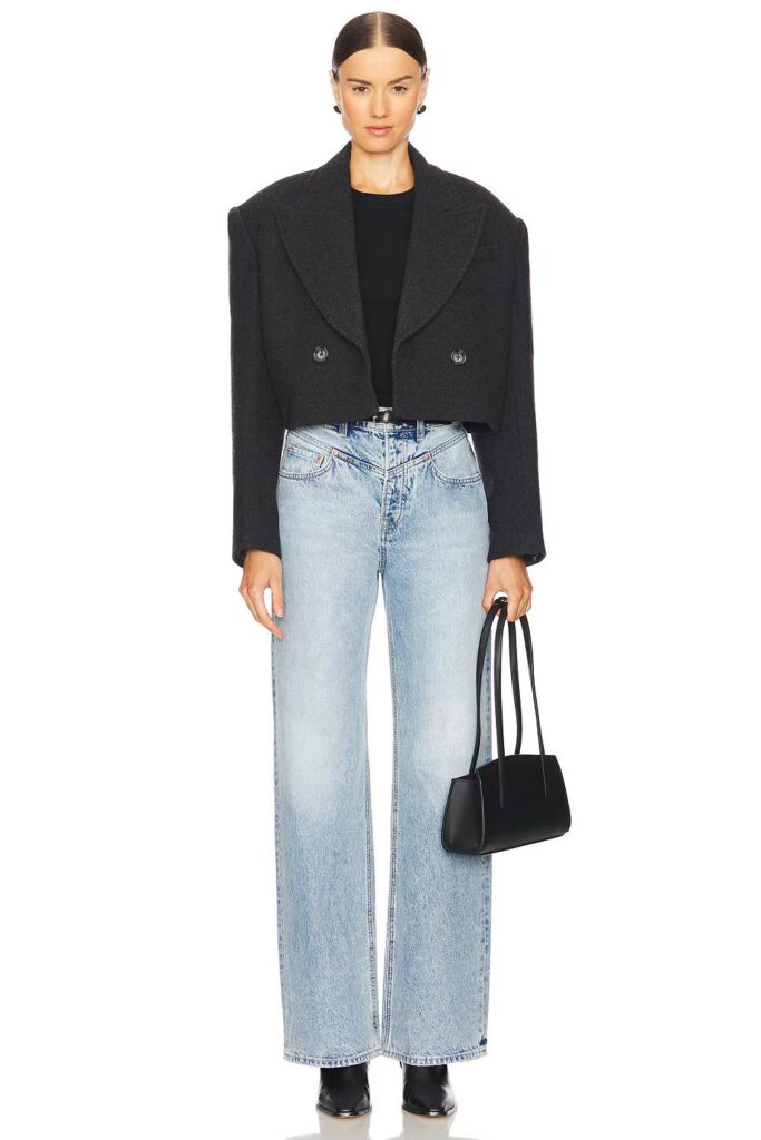 how to wear wide leg jeans cropped jacket