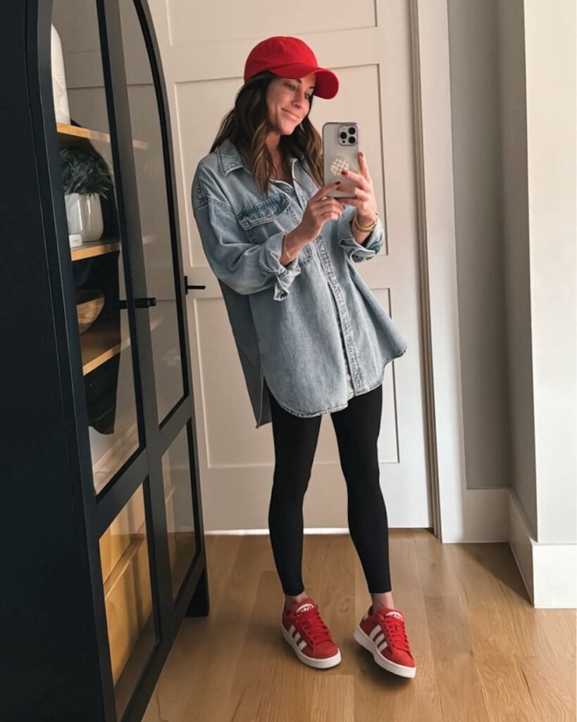 red sneakers with leggings outfit