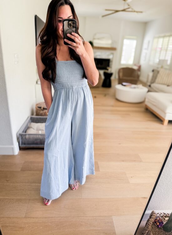 blue gauze jumpsuit