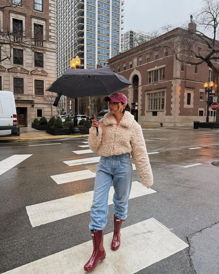 jeans and sweater rainy day outfit