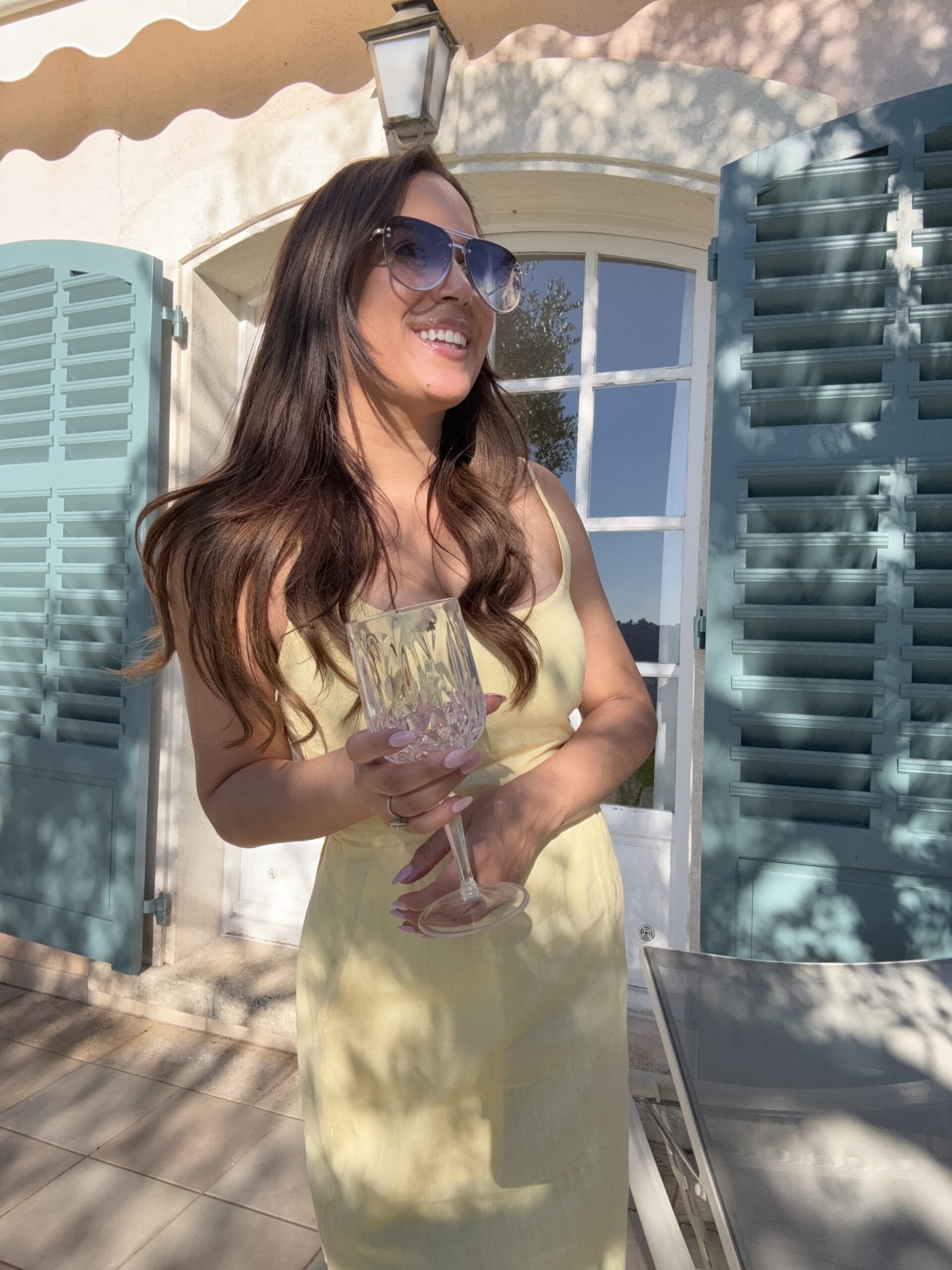 linen butter yellow dress worn in nice france french riviera outfit