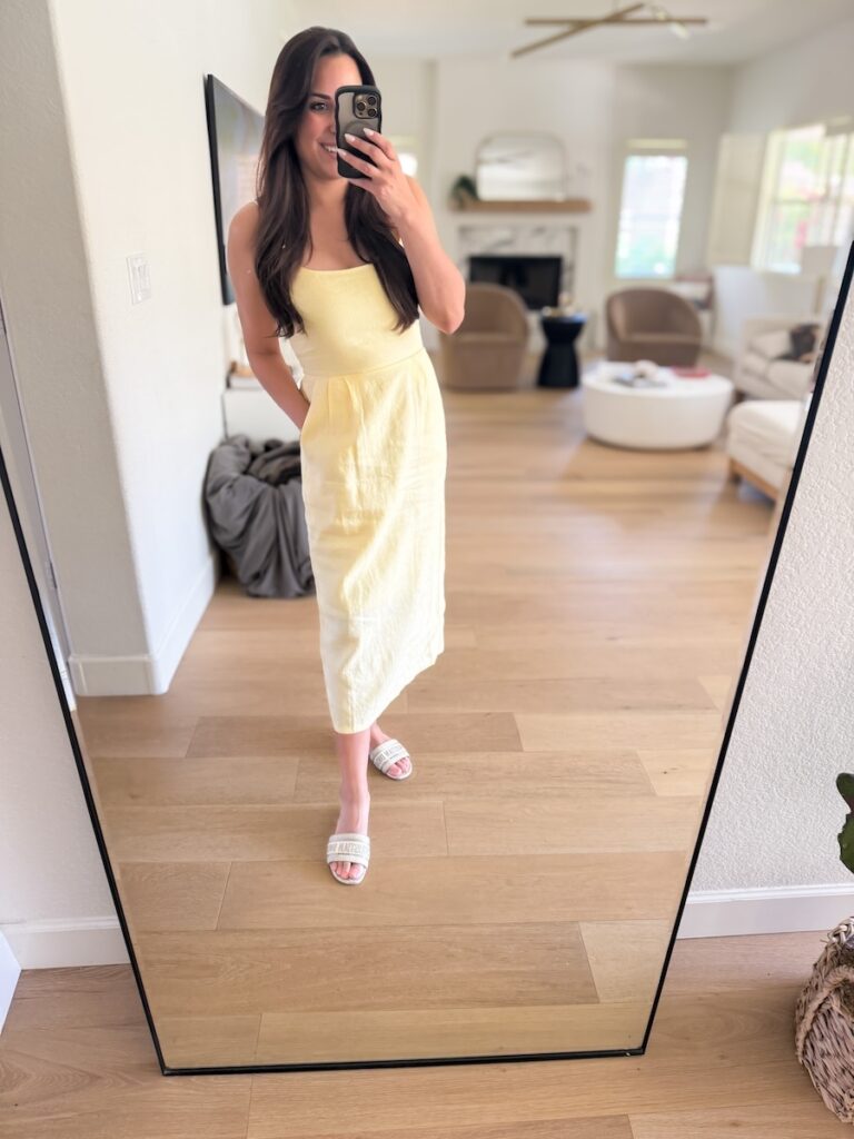 quince 100% linen european midi dress